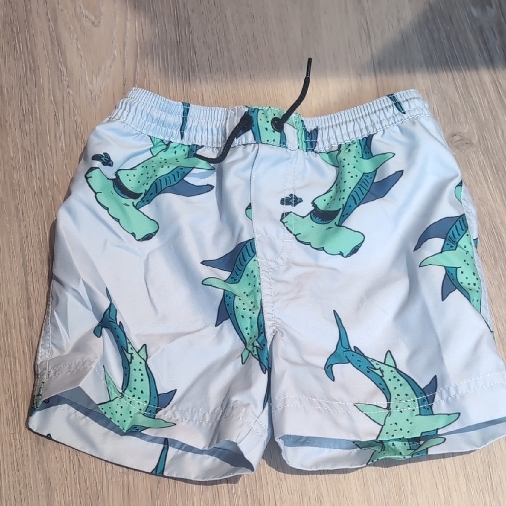 Tea Collection Boys Hammerhead Shark Swim Trunks Green White